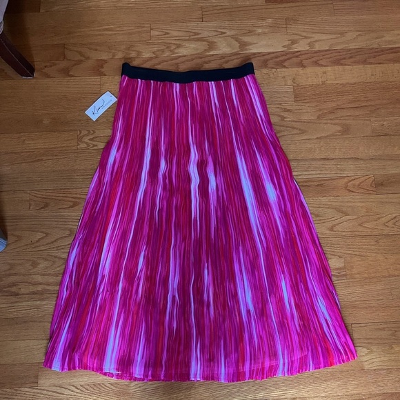 Kim Rogers Skirt Stripe Pattern Micro-Pleated Midi Fuchsia Pink White Orange - Picture 7 of 10